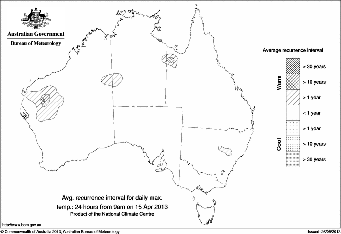 Australian daily maximum temperature average recurrence interval maps