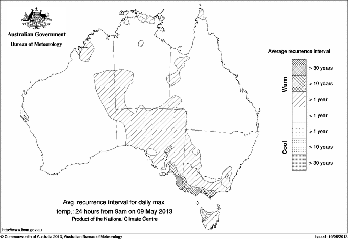 Australian daily maximum temperature average recurrence interval maps