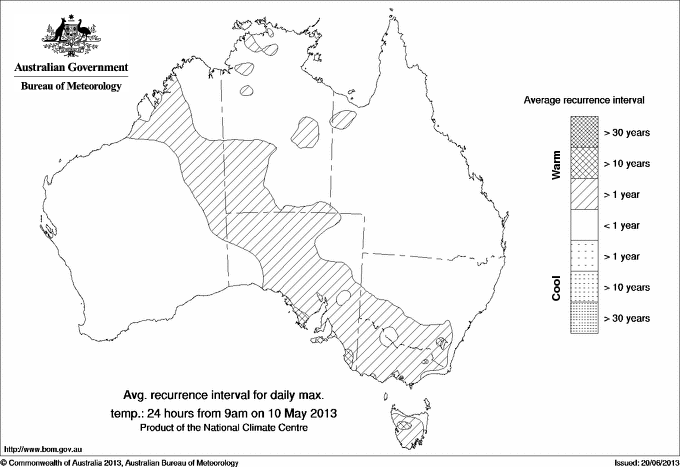 Australian daily maximum temperature average recurrence interval maps