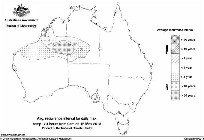 Australian daily maximum temperature average recurrence interval maps