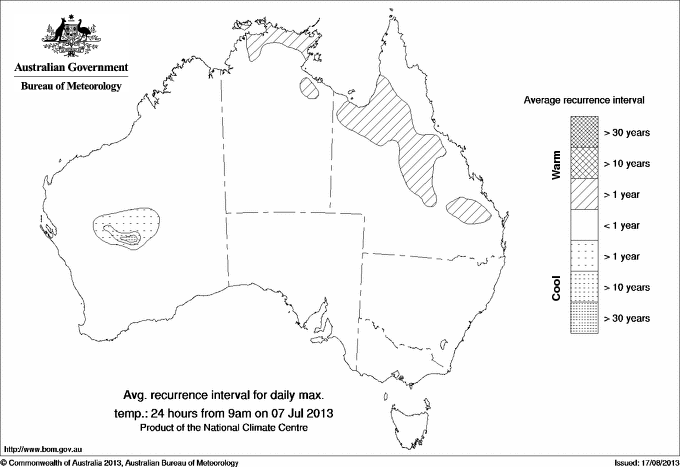 Australian daily maximum temperature average recurrence interval maps