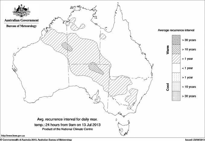 Australian daily maximum temperature average recurrence interval maps