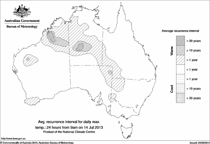 Australian daily maximum temperature average recurrence interval maps