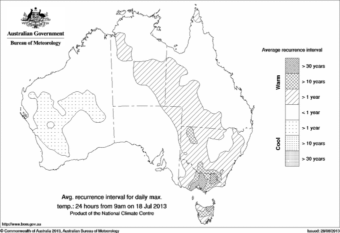 Australian daily maximum temperature average recurrence interval maps