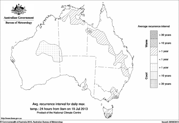 Australian daily maximum temperature average recurrence interval maps