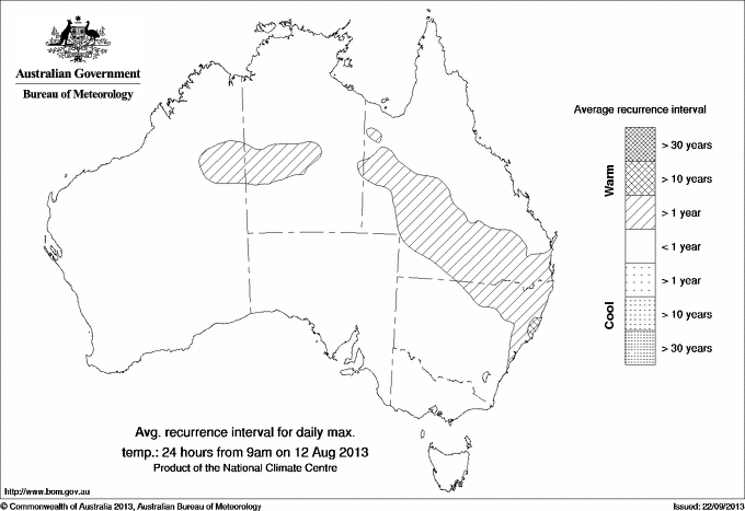 Australian daily maximum temperature average recurrence interval maps