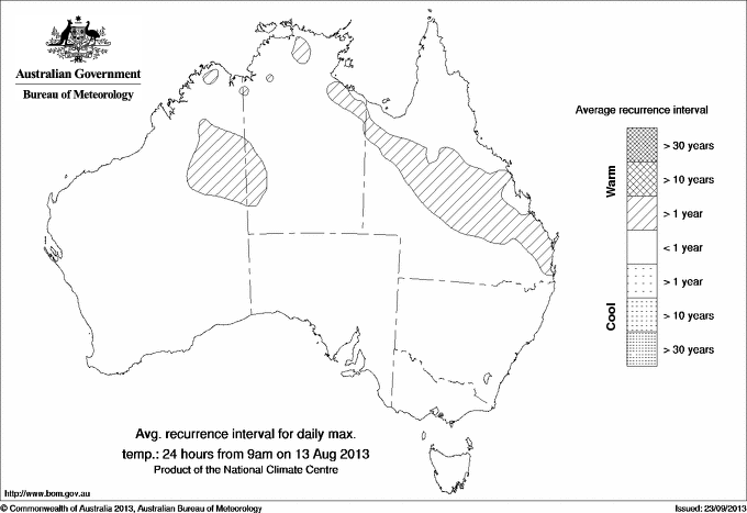 Australian daily maximum temperature average recurrence interval maps