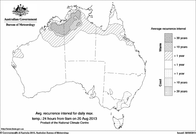 Australian daily maximum temperature average recurrence interval maps