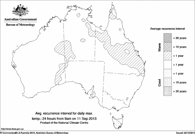 Australian daily maximum temperature average recurrence interval maps
