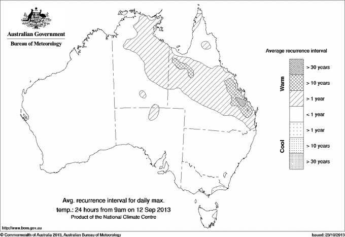 Australian daily maximum temperature average recurrence interval maps