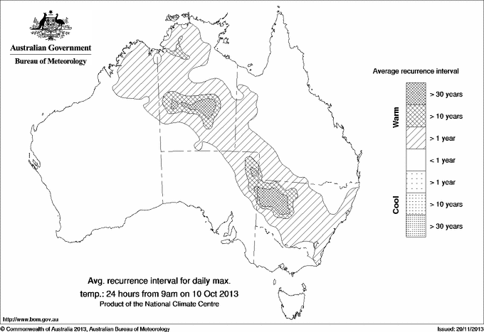 Australian daily maximum temperature average recurrence interval maps