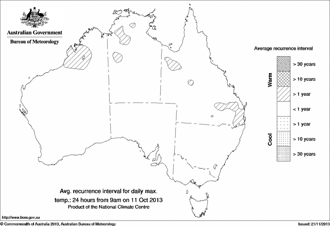 Australian daily maximum temperature average recurrence interval maps