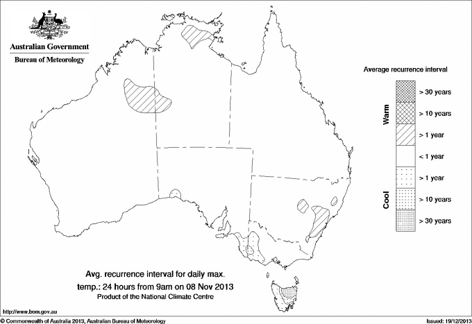 Australian daily maximum temperature average recurrence interval maps