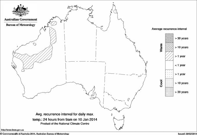 Australian daily maximum temperature average recurrence interval maps