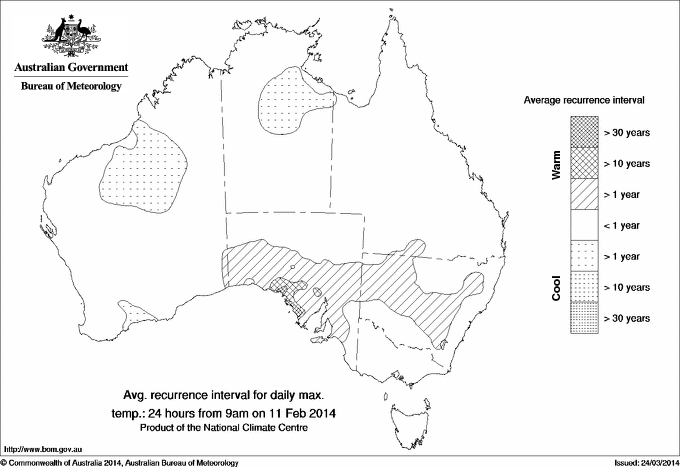 Australian daily maximum temperature average recurrence interval maps