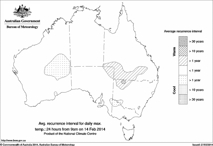 Australian daily maximum temperature average recurrence interval maps