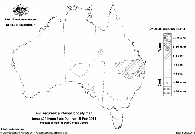 Australian daily maximum temperature average recurrence interval maps