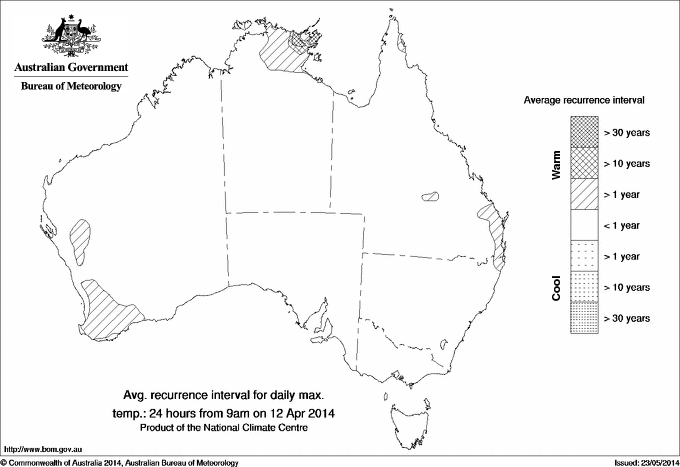 Australian daily maximum temperature average recurrence interval maps