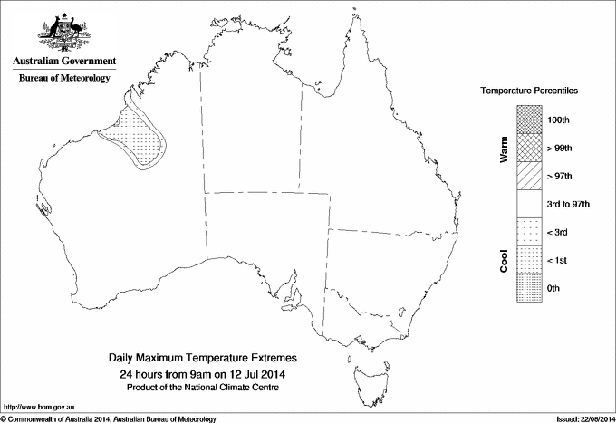 Australian daily maximum temperature extreme area maps
