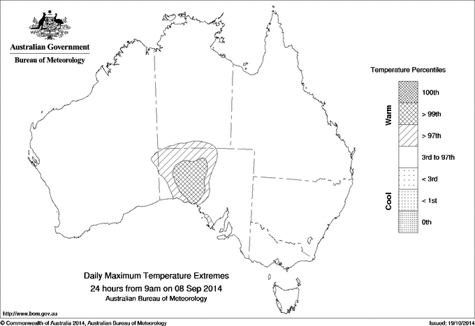 Australian daily maximum temperature extreme area maps