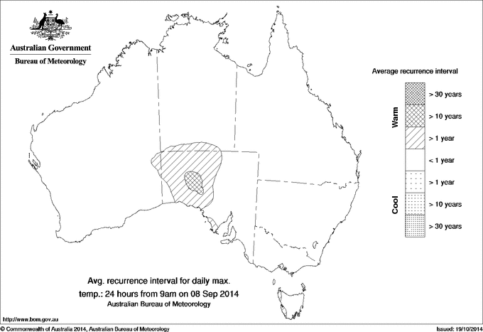 Australian daily maximum temperature average recurrence interval maps