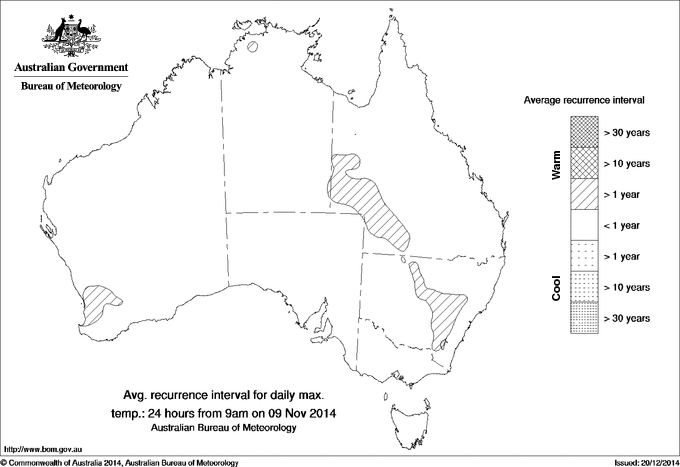 Australian daily maximum temperature average recurrence interval maps