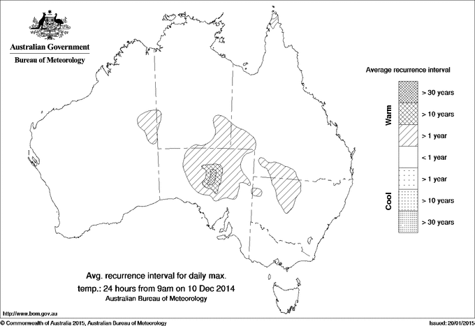 Australian daily maximum temperature average recurrence interval maps