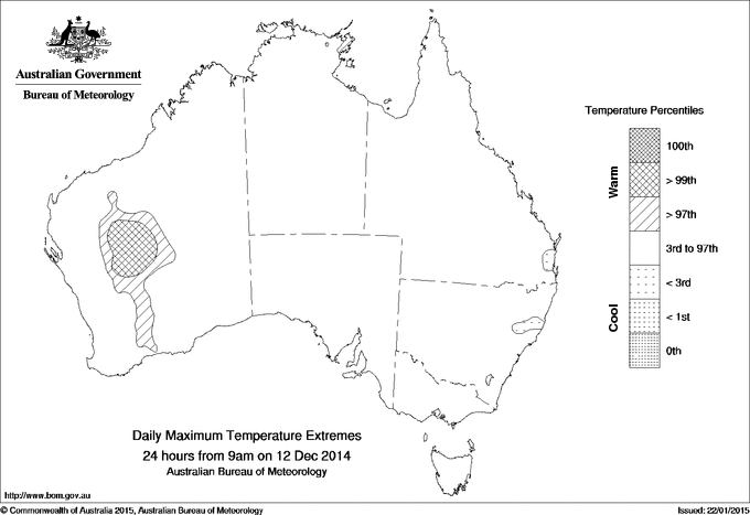 Australian daily maximum temperature extreme area maps