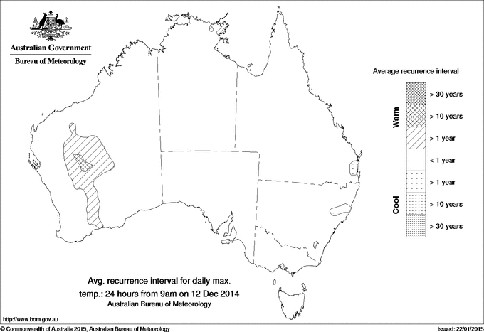 Australian daily maximum temperature average recurrence interval maps