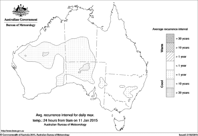 Australian daily maximum temperature average recurrence interval maps