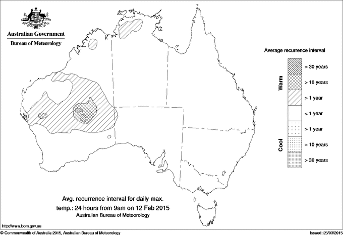 Australian daily maximum temperature average recurrence interval maps