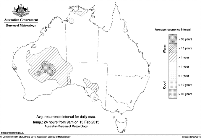 Australian daily maximum temperature average recurrence interval maps