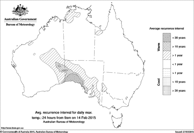 Australian daily maximum temperature average recurrence interval maps