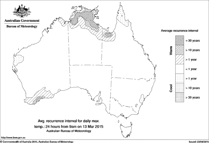 Australian daily maximum temperature average recurrence interval maps