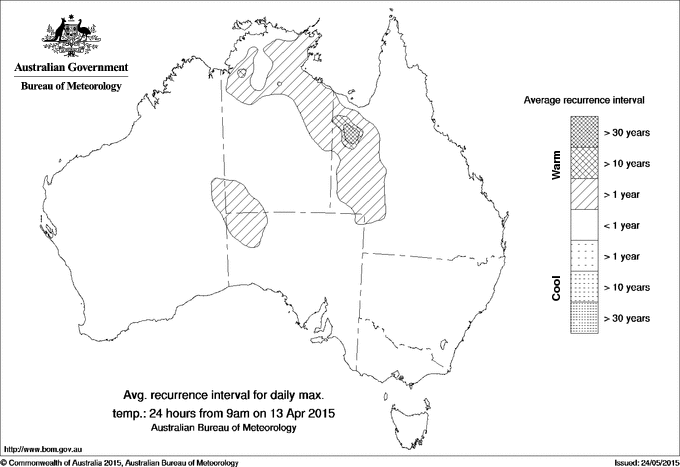 Australian daily maximum temperature average recurrence interval maps