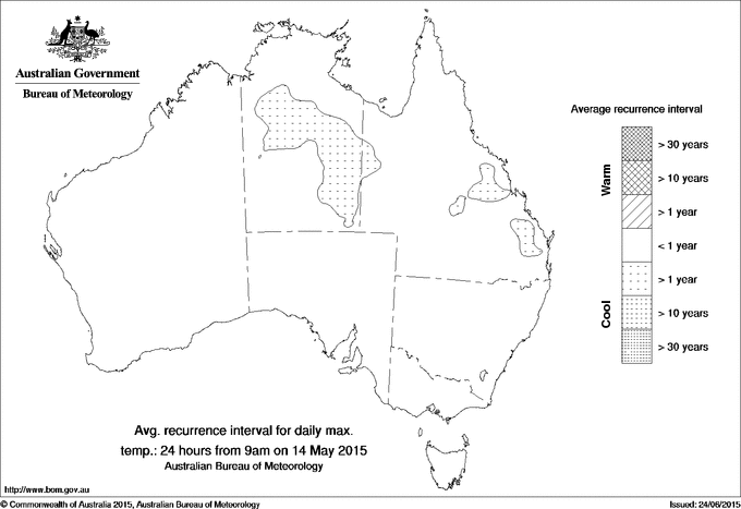 Australian daily maximum temperature average recurrence interval maps