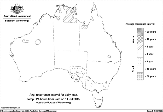 Australian daily maximum temperature average recurrence interval maps