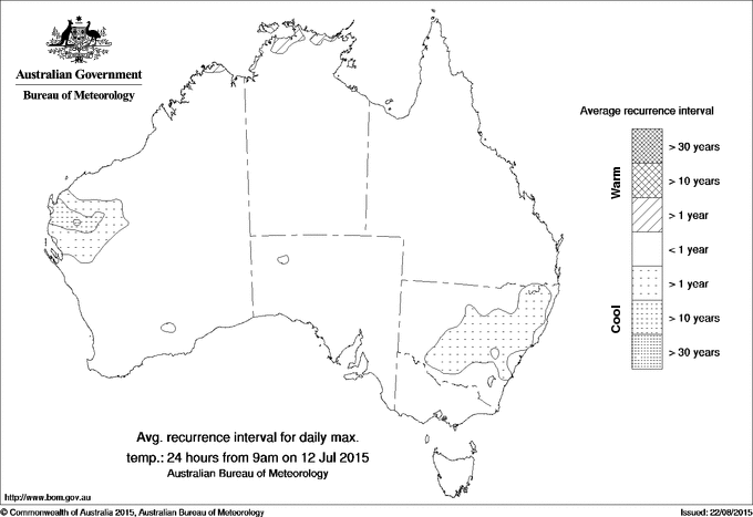 Australian daily maximum temperature average recurrence interval maps