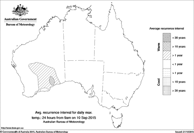 Australian daily maximum temperature average recurrence interval maps