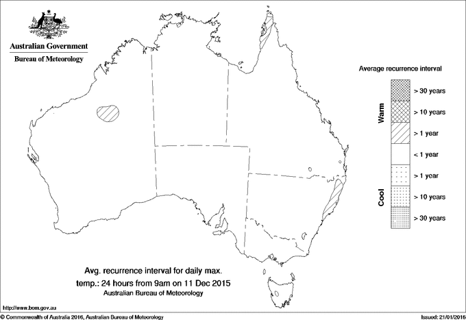Australian daily maximum temperature average recurrence interval maps