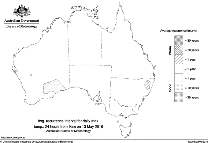 Australian daily maximum temperature average recurrence interval maps