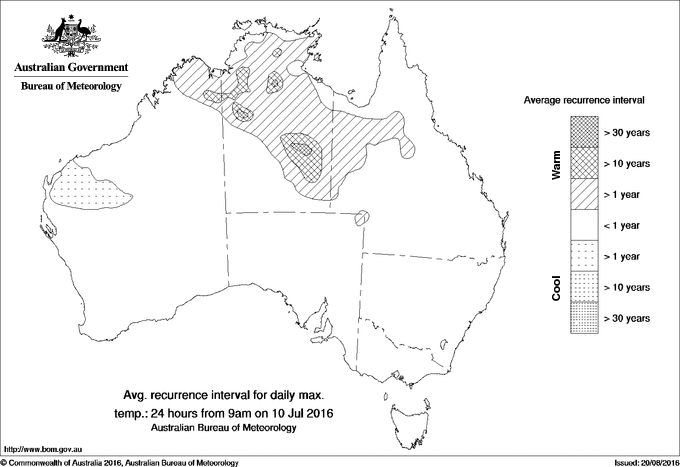Australian daily maximum temperature average recurrence interval maps