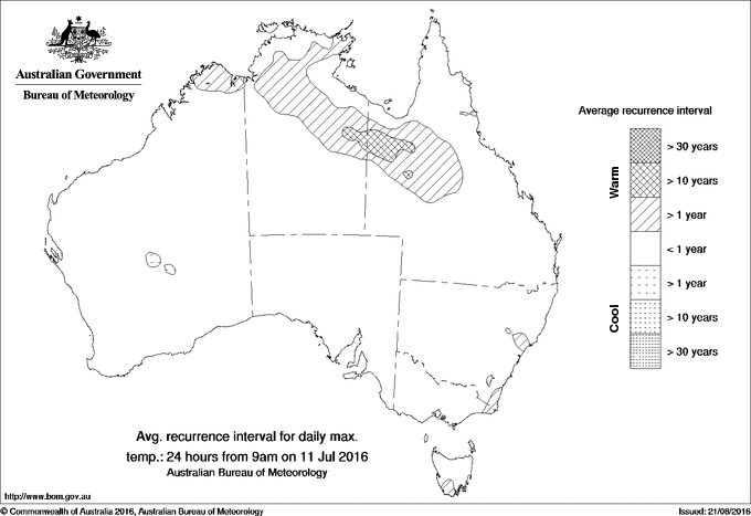 Australian daily maximum temperature average recurrence interval maps