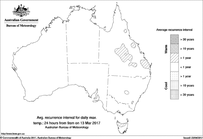 Australian daily maximum temperature average recurrence interval maps