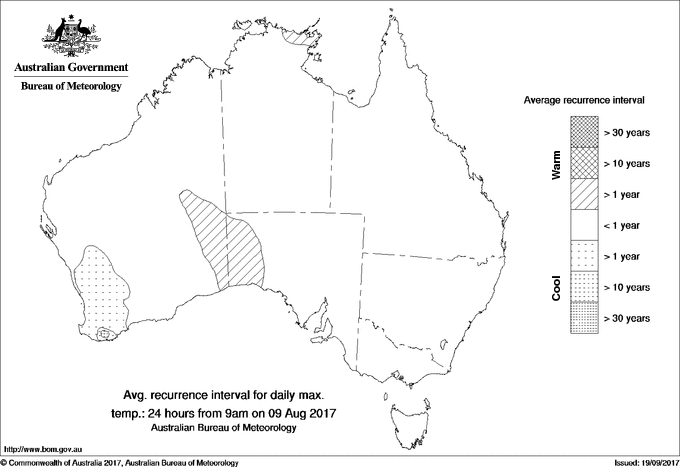 Australian daily maximum temperature average recurrence interval maps