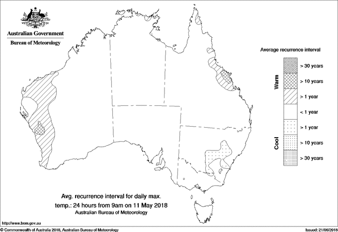 Australian daily maximum temperature average recurrence interval maps