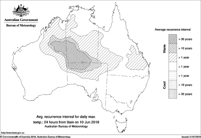 Australian daily maximum temperature average recurrence interval maps