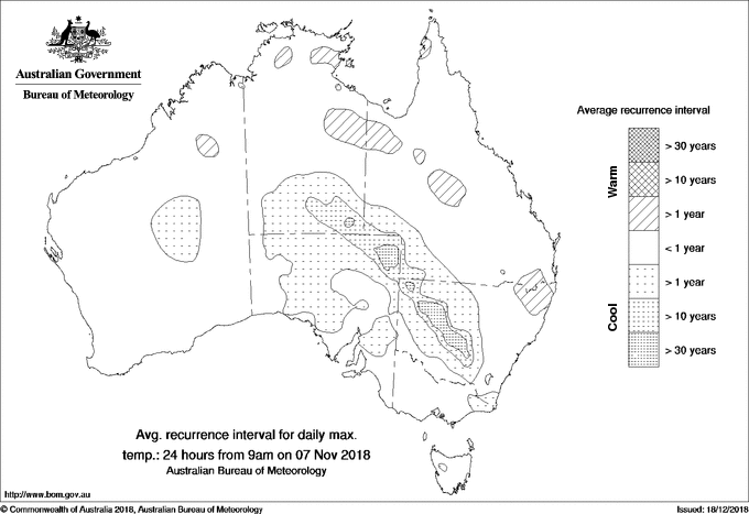 Australian daily maximum temperature average recurrence interval maps