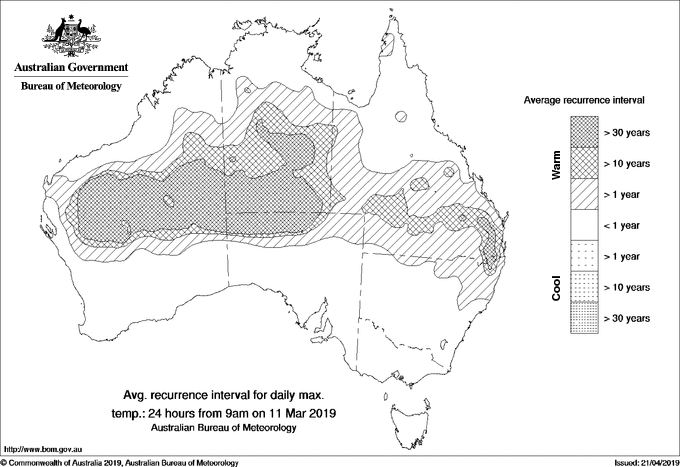 Australian daily maximum temperature average recurrence interval maps