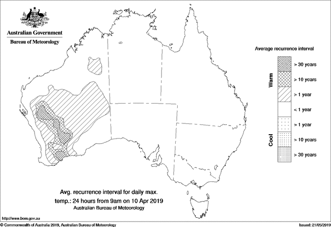 Australian daily maximum temperature average recurrence interval maps